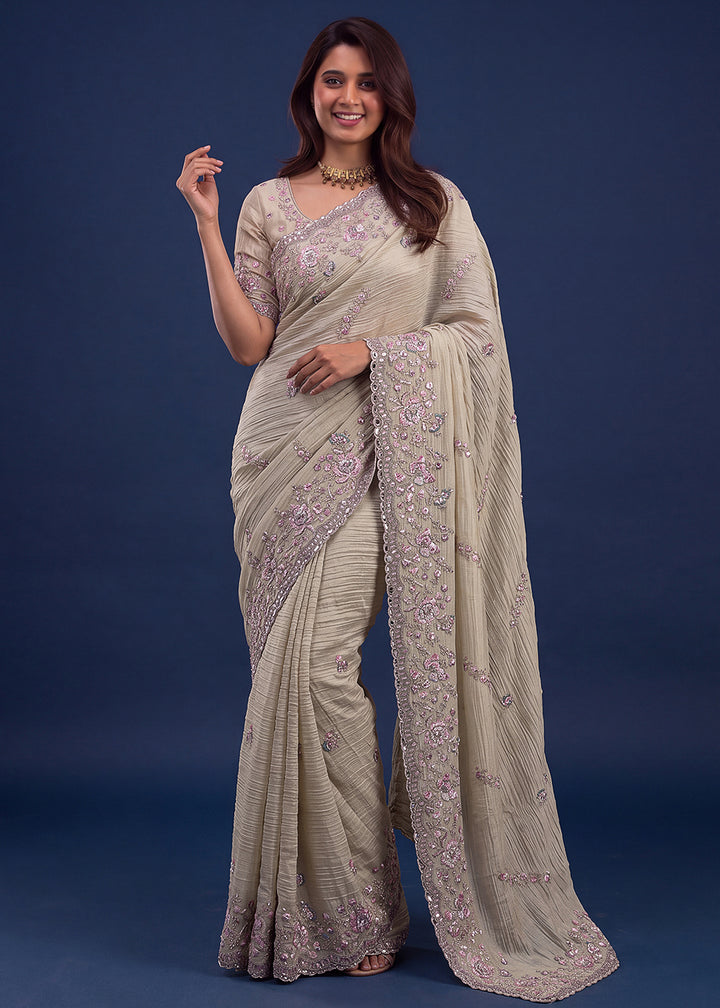 Buy Now Extraordinary Light Green Handwork Kasti Wedding Saree Online in USA, UK, Canada, France, Germany, Denmark, Sweden, Italy, UAE &amp; Worldwide at Empress.