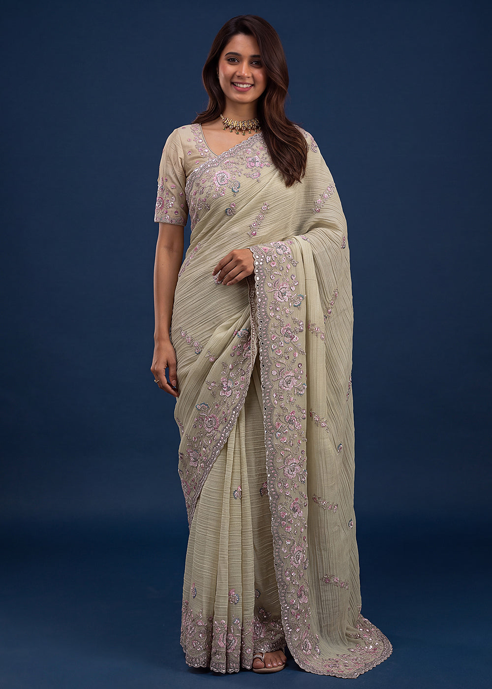 Buy Now Extraordinary Light Green Handwork Kasti Wedding Saree Online in USA, UK, Canada, France, Germany, Denmark, Sweden, Italy, UAE &amp; Worldwide at Empress.