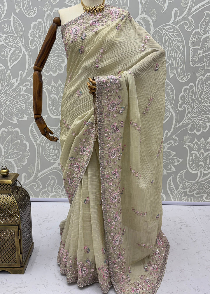 Buy Now Extraordinary Light Green Handwork Kasti Wedding Saree Online in USA, UK, Canada, France, Germany, Denmark, Sweden, Italy, UAE &amp; Worldwide at Empress.