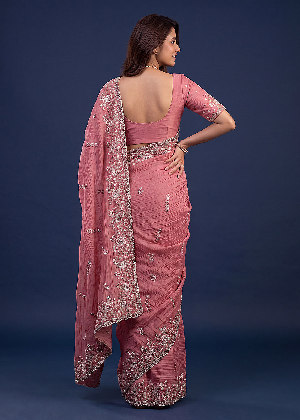 Buy Now Extraordinary Pink Handwork Kasti Wedding Saree Online in USA, UK, Canada, France, Germany, Denmark, Sweden, Italy, UAE &amp; Worldwide at Empress.