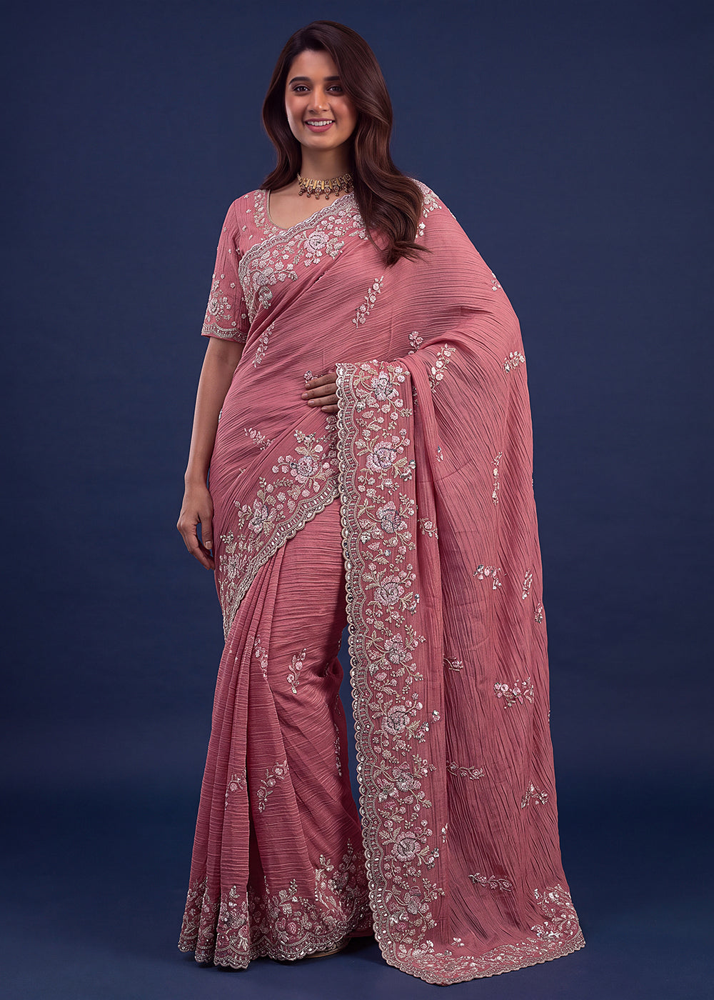 Buy Now Extraordinary Pink Handwork Kasti Wedding Saree Online in USA, UK, Canada, France, Germany, Denmark, Sweden, Italy, UAE &amp; Worldwide at Empress.