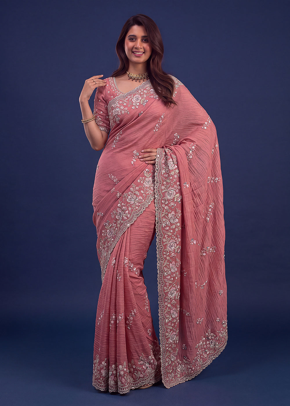 Buy Now Extraordinary Pink Handwork Kasti Wedding Saree Online in USA, UK, Canada, France, Germany, Denmark, Sweden, Italy, UAE &amp; Worldwide at Empress.