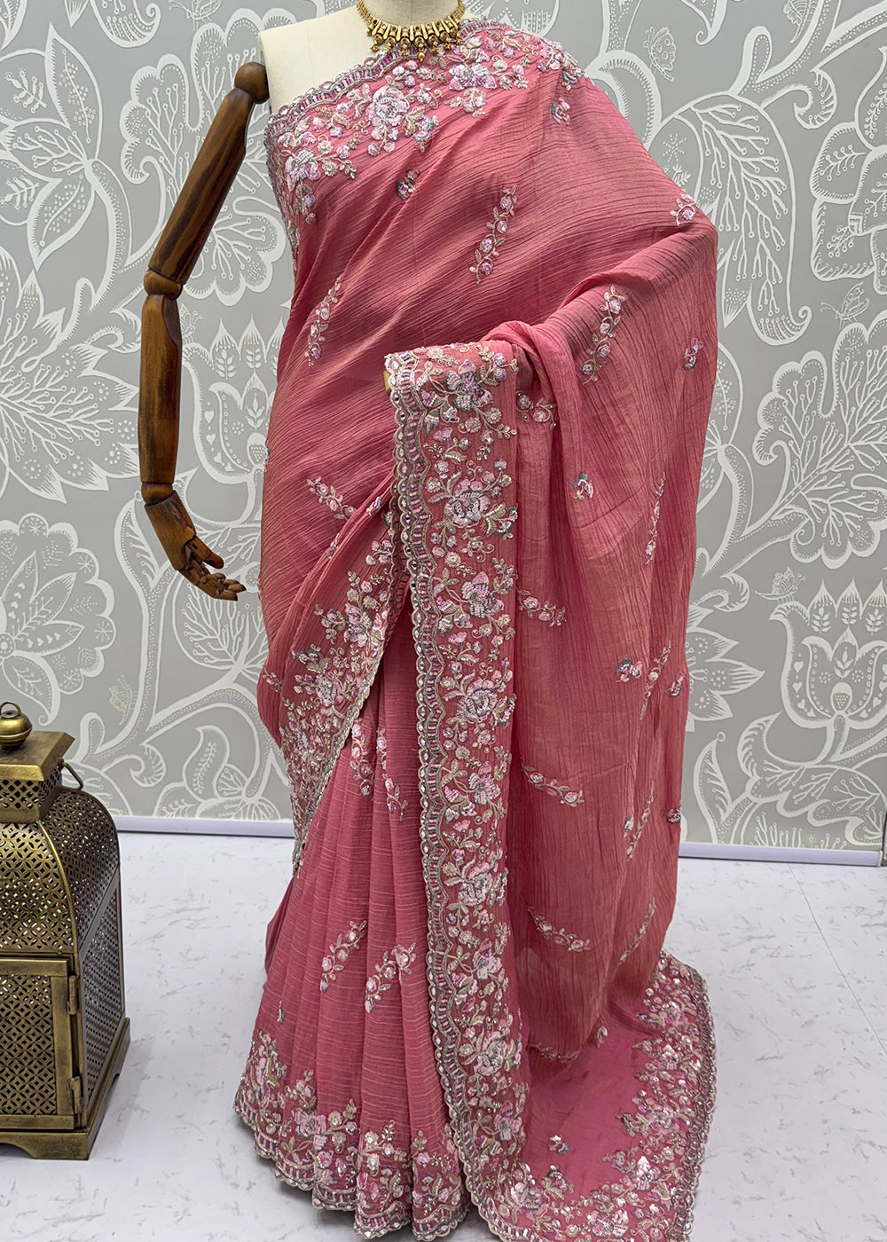 Buy Now Extraordinary Pink Handwork Kasti Wedding Saree Online in USA, UK, Canada, France, Germany, Denmark, Sweden, Italy, UAE &amp; Worldwide at Empress.