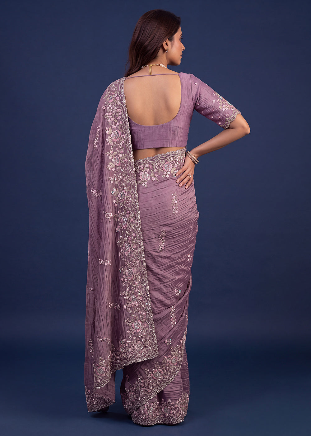 Buy Now Extraordinary Purple Handwork Kasti Wedding Saree Online in USA, UK, Canada, France, Germany, Denmark, Sweden, Italy, UAE &amp; Worldwide at Empress.