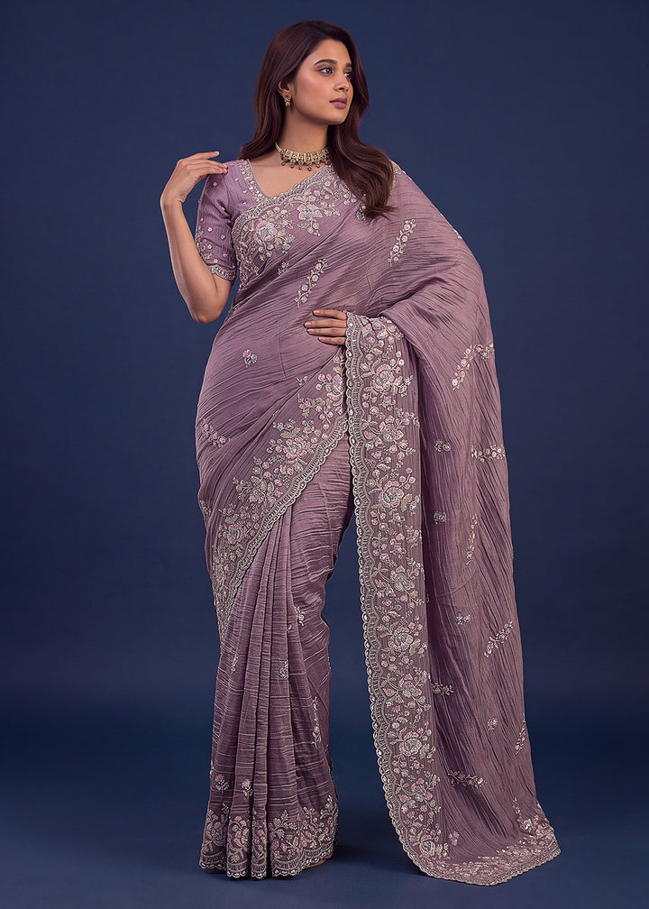 Buy Now Extraordinary Purple Handwork Kasti Wedding Saree Online in USA, UK, Canada, France, Germany, Denmark, Sweden, Italy, UAE &amp; Worldwide at Empress.