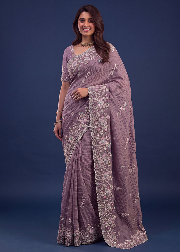 Buy Now Extraordinary Purple Handwork Kasti Wedding Saree Online in USA, UK, Canada, France, Germany, Denmark, Sweden, Italy, UAE &amp; Worldwide at Empress.