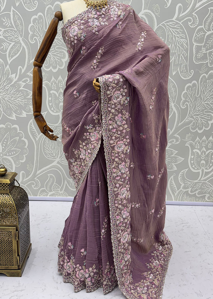 Buy Now Extraordinary Purple Handwork Kasti Wedding Saree Online in USA, UK, Canada, France, Germany, Denmark, Sweden, Italy, UAE &amp; Worldwide at Empress.