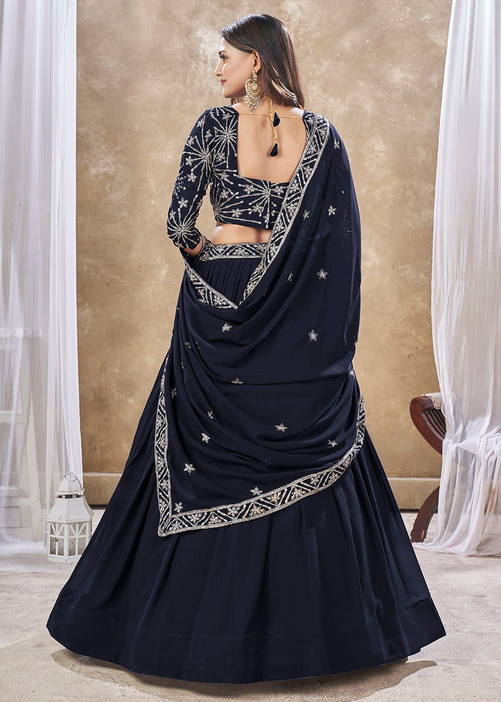 Buy Now Wedding Festive Style Blue Embroidered Lehenga Choli Online in USA, UK, Canada & Worldwide at Empress Clothing.