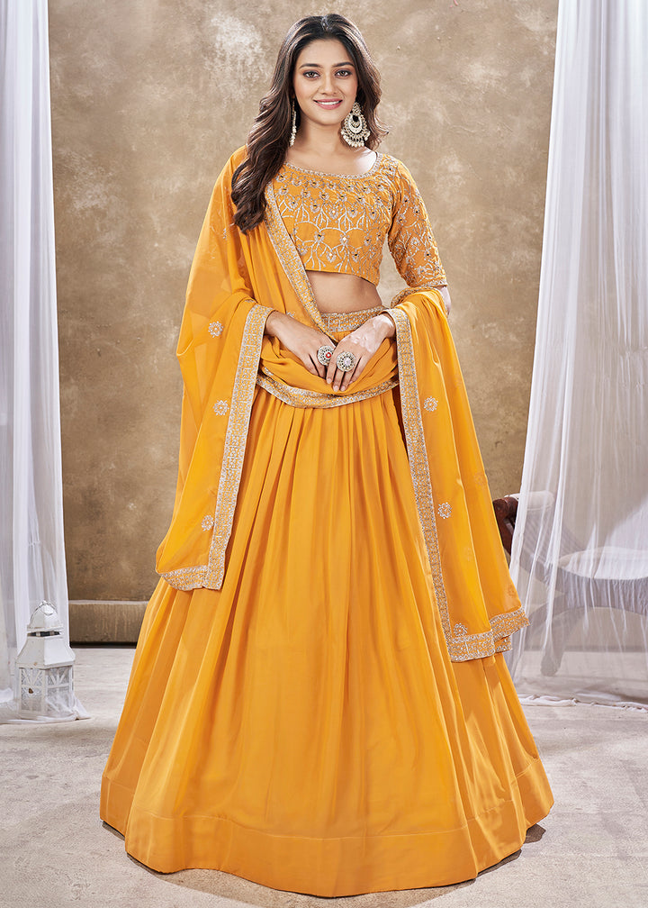 Buy Now Wedding Festive Style Yellow Embroidered Lehenga Choli Online in USA, UK, Canada & Worldwide at Empress Clothing. 