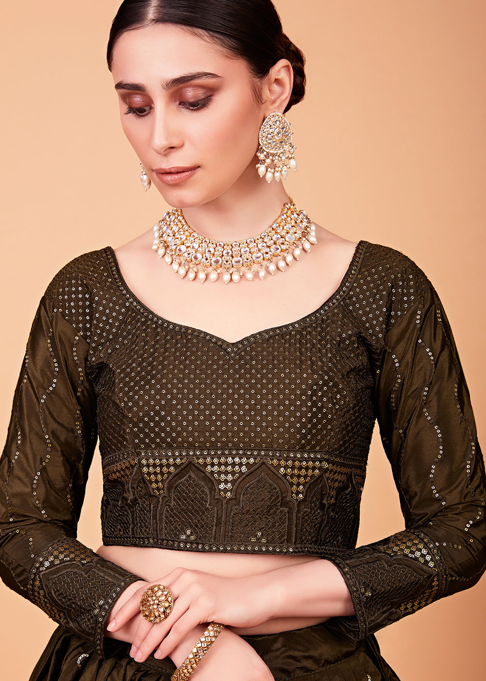 Buy Now Stunning Green Multi Thread & Sequins Mehndi Wear Lehenga Choli Online in USA, UK, Canada & Worldwide at Empress Clothing. 