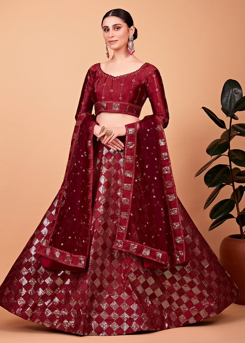 Buy Now Sensational Red Multi Thread & Sequins Cocktail Party Lehenga Choli Online in USA, UK, Canada & Worldwide at Empress Clothing.