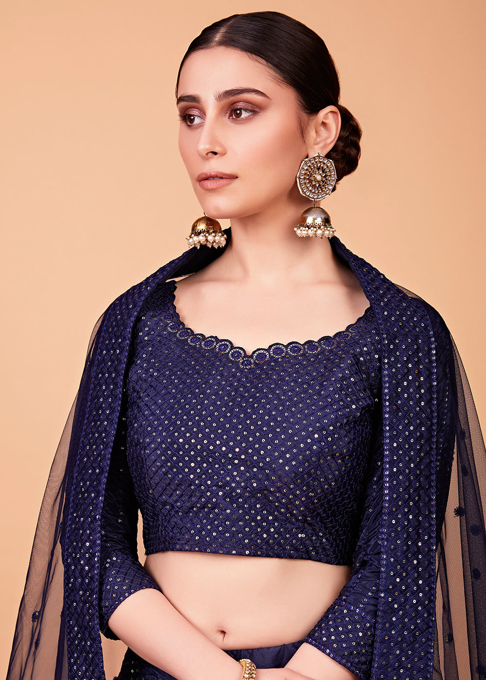 Buy Now Dazzling Navy Blue Multi Thread & Sequins Party Wear Lehenga Choli Online in USA, UK, Canada & Worldwide at Empress Clothing.