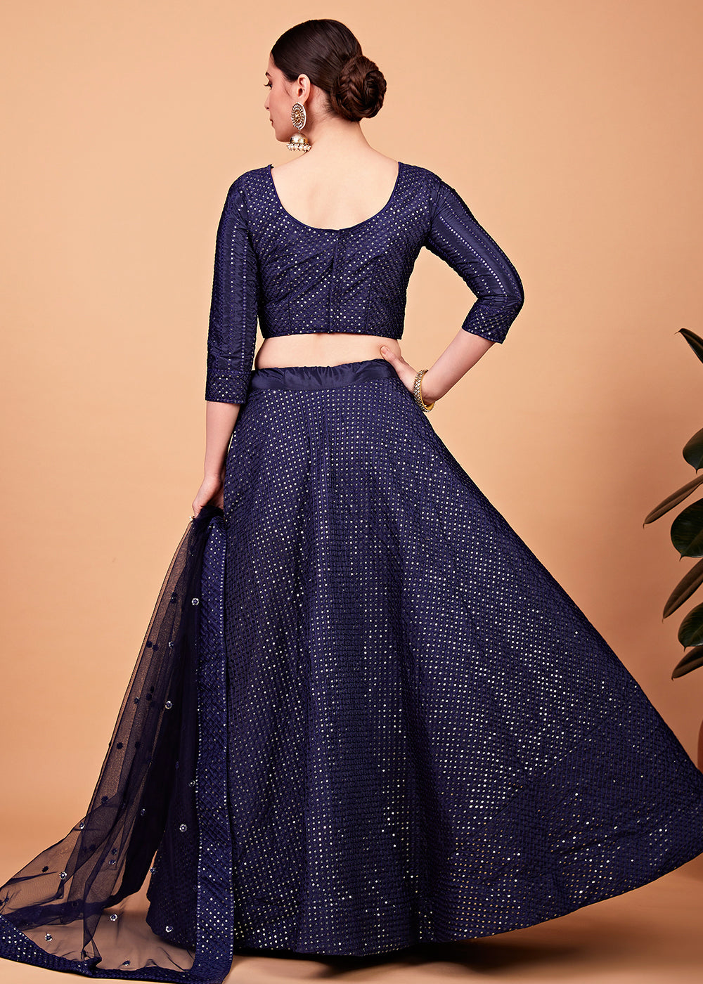 Buy Now Dazzling Navy Blue Multi Thread & Sequins Party Wear Lehenga Choli Online in USA, UK, Canada & Worldwide at Empress Clothing.