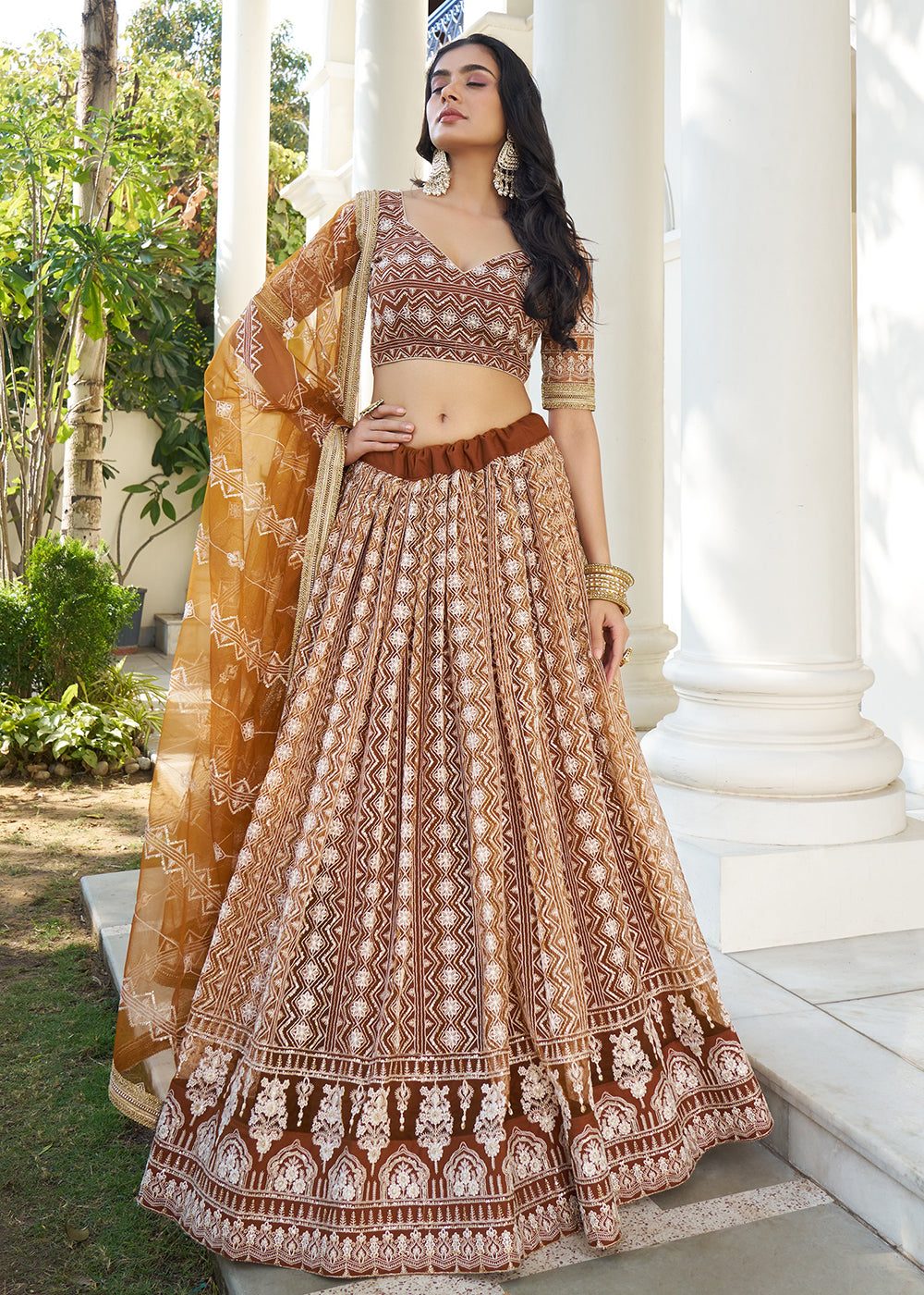 Buy Now Snuff Brown Net Embroidered Wedding Lehenga Choli Online in USA, UK, Canada & Worldwide at Empress Clothing. 