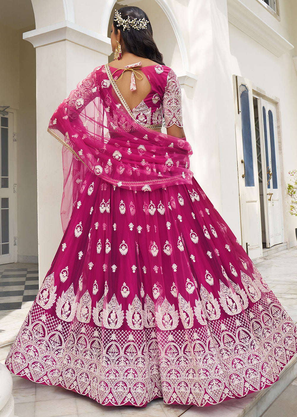 Buy Now Dark Pink Net Embroidered Wedding Lehenga Choli Online in USA, UK, Canada & Worldwide at Empress Clothing. 