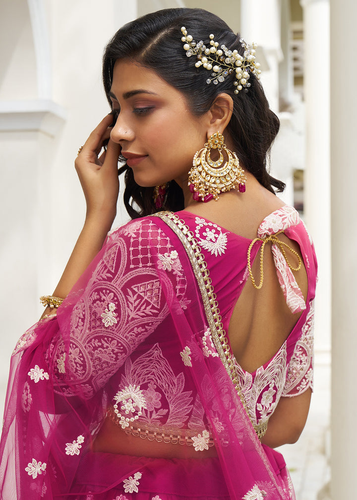 Buy Now Dark Pink Net Embroidered Wedding Lehenga Choli Online in USA, UK, Canada & Worldwide at Empress Clothing. 