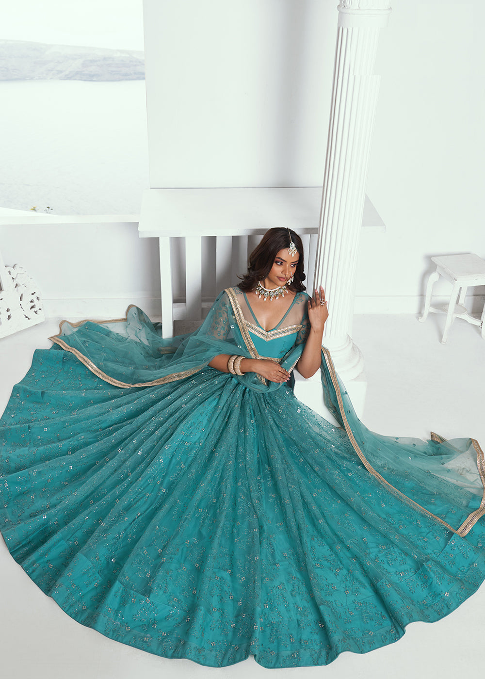 Buy Now Rama Green Net Embroidered Wedding Festive Lehenga Choli Online in USA, UK, Canada & Worldwide at Empress Clothing. 