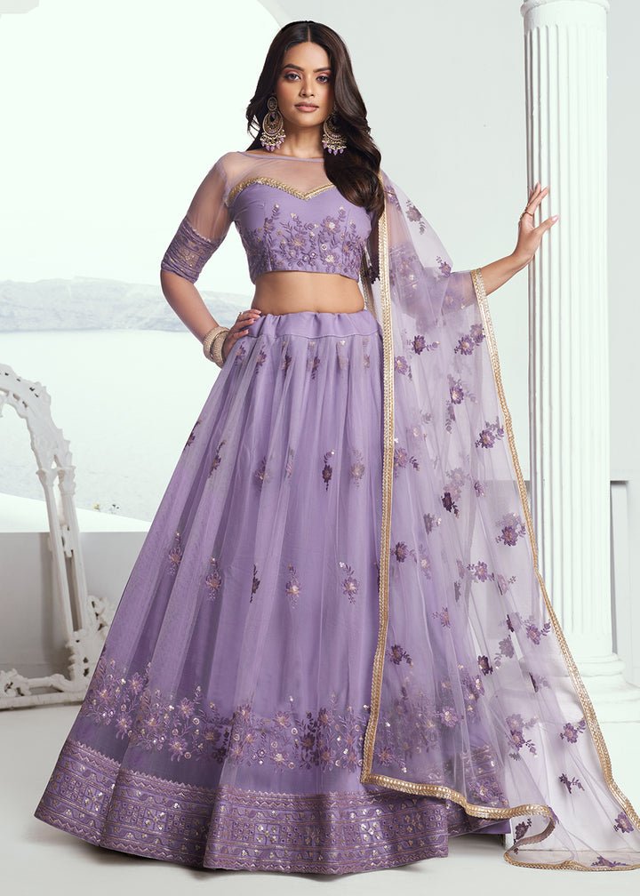 Buy Now Lavender Net Embroidered Wedding Festive Lehenga Choli Online in USA, UK, Canada & Worldwide at Empress Clothing. 