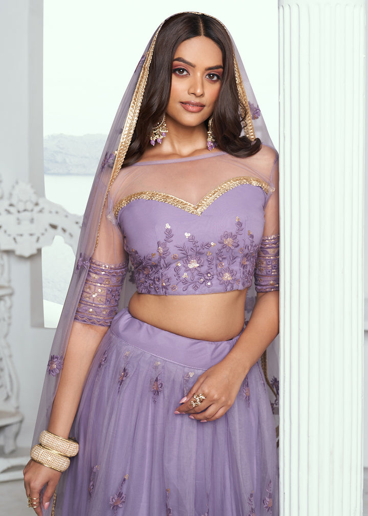 Buy Now Lavender Net Embroidered Wedding Festive Lehenga Choli Online in USA, UK, Canada & Worldwide at Empress Clothing. 