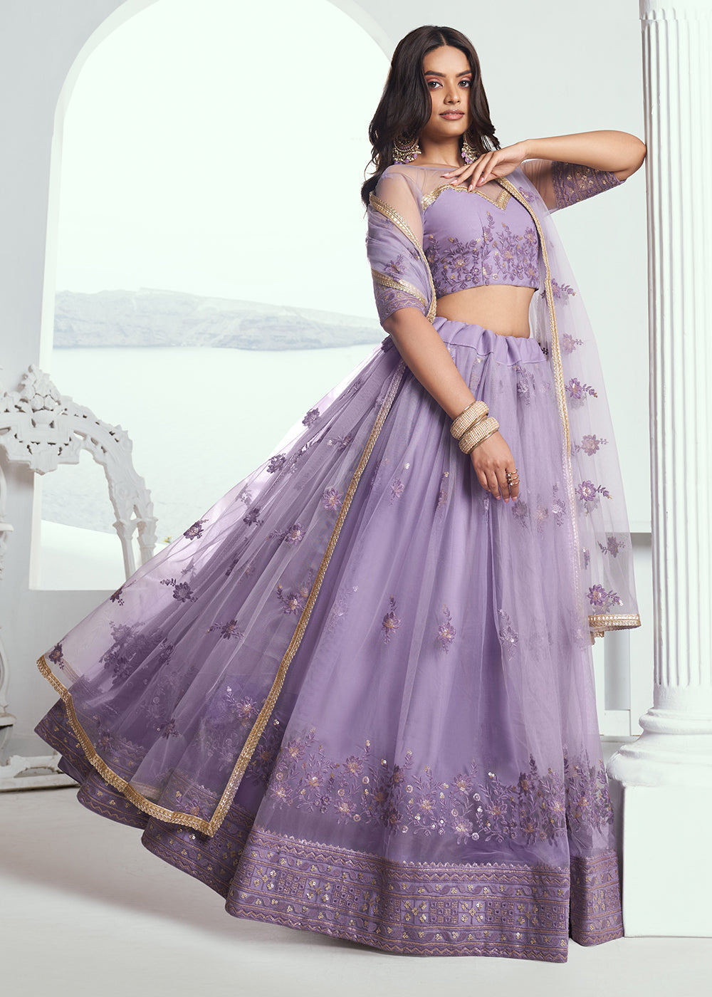 Buy Now Lavender Net Embroidered Wedding Festive Lehenga Choli Online in USA, UK, Canada & Worldwide at Empress Clothing. 