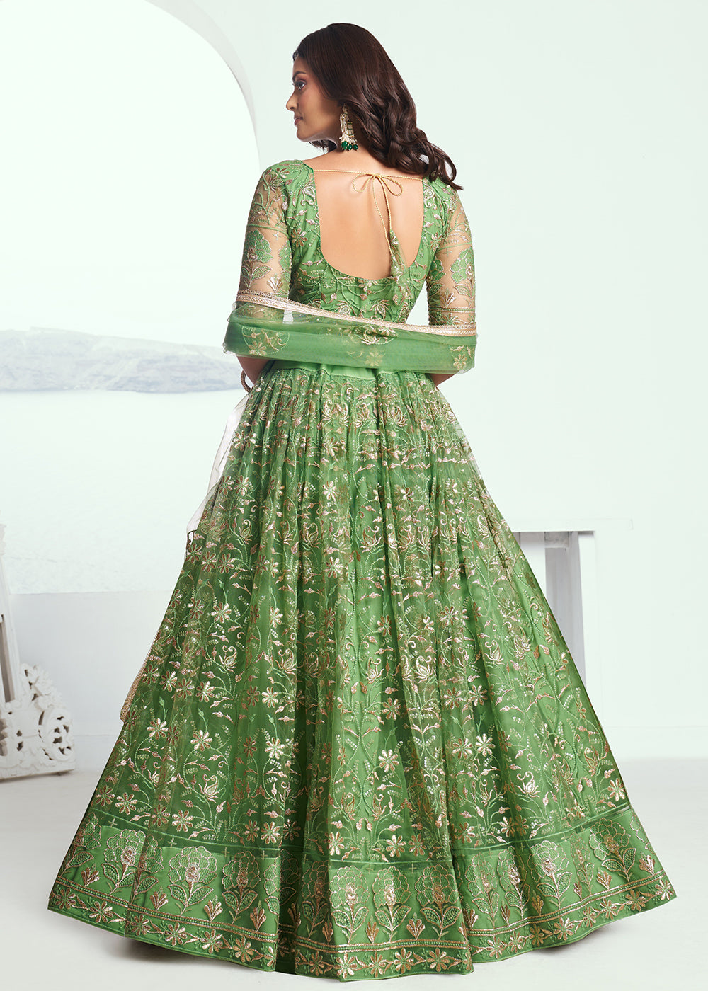 Buy Now Pista Green Net Embroidered Wedding Festive Lehenga Choli Online in USA, UK, Canada & Worldwide at Empress Clothing.