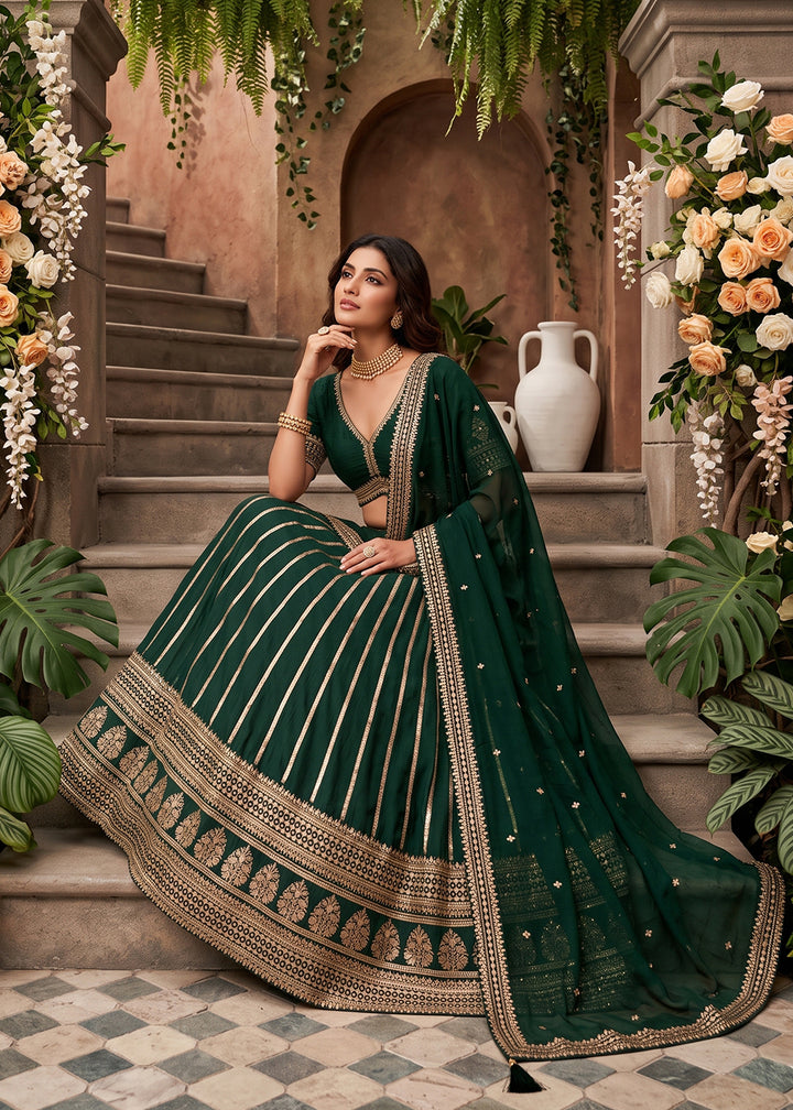 Buy Now Green Premium Silk Embroidered Festive Lehenga Choli Online in US, UK, Canada, France, Italy, Germany, Sweden, UAE, Switzerland &amp; Worldwide at Empress.