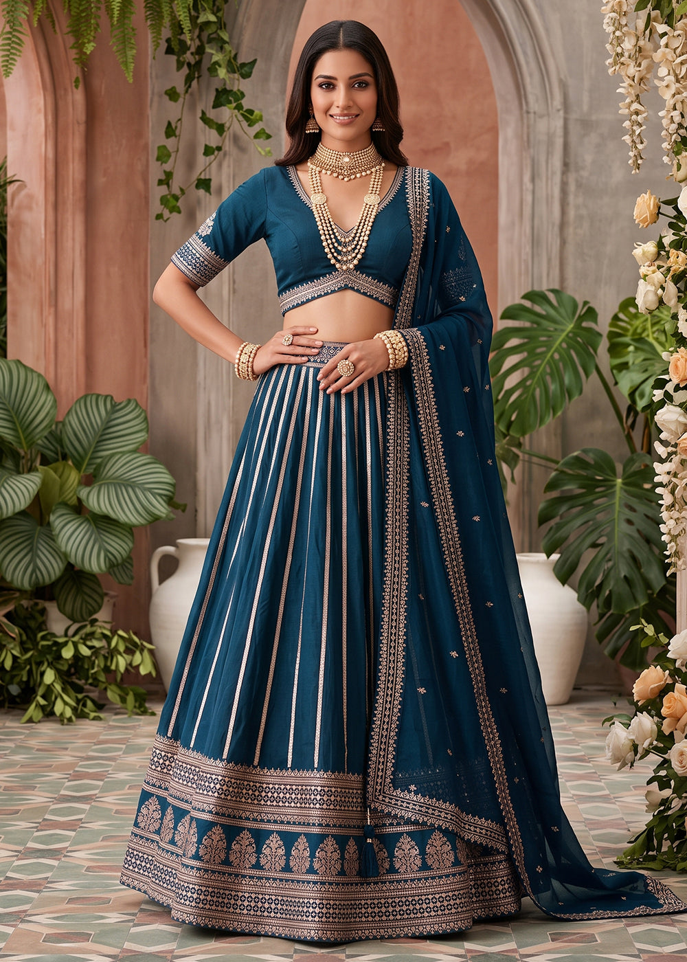 Buy Now Blue Premium Silk Embroidered Festive Lehenga Choli Online in US, UK, Canada, France, Italy, Germany, Sweden, UAE, Switzerland & Worldwide at Empress.