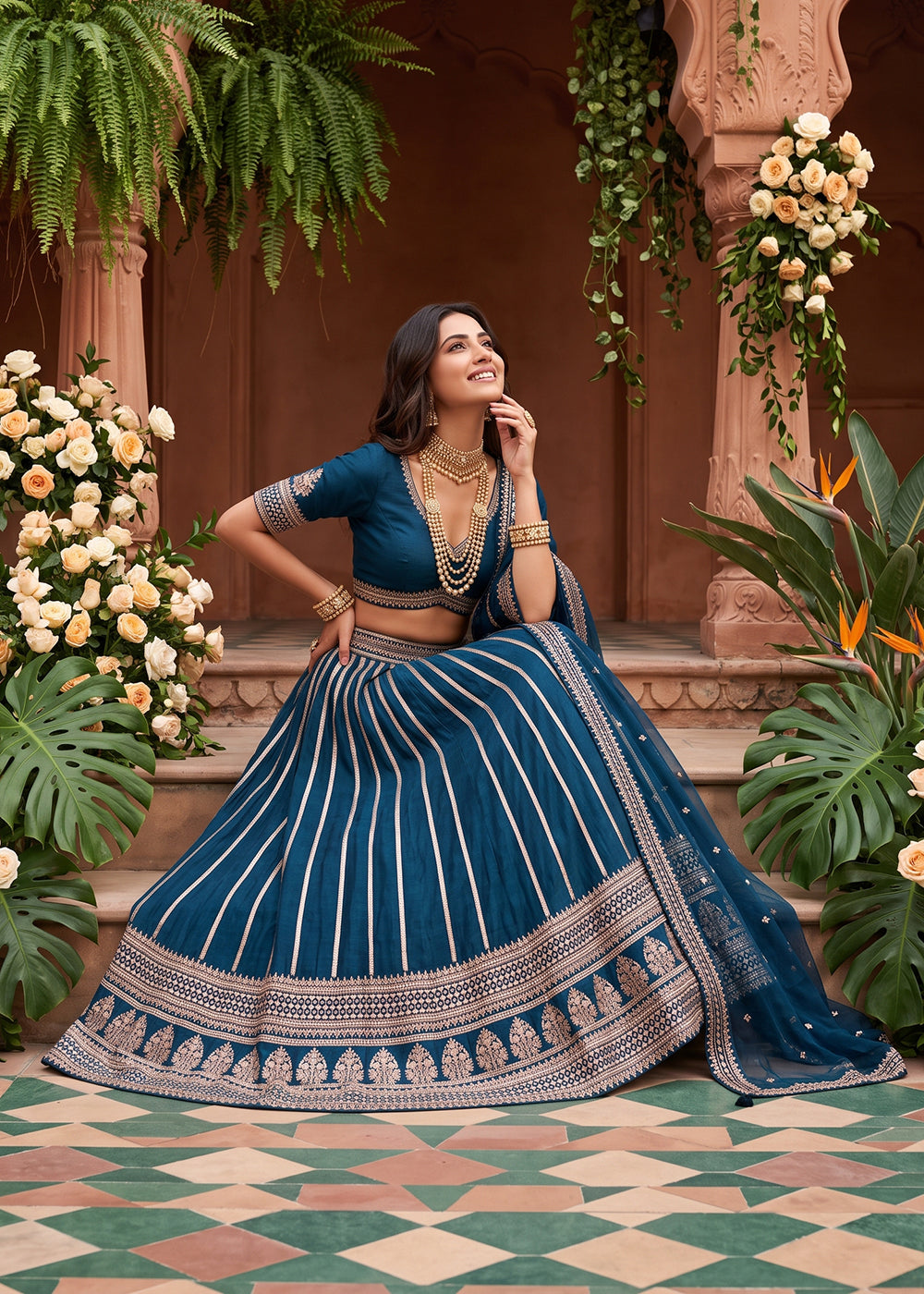 Buy Now Blue Premium Silk Embroidered Festive Lehenga Choli Online in US, UK, Canada, France, Italy, Germany, Sweden, UAE, Switzerland & Worldwide at Empress.