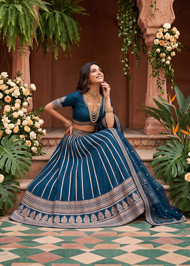 Buy Now Blue Premium Silk Embroidered Festive Lehenga Choli Online in US, UK, Canada, France, Italy, Germany, Sweden, UAE, Switzerland &amp; Worldwide at Empress.