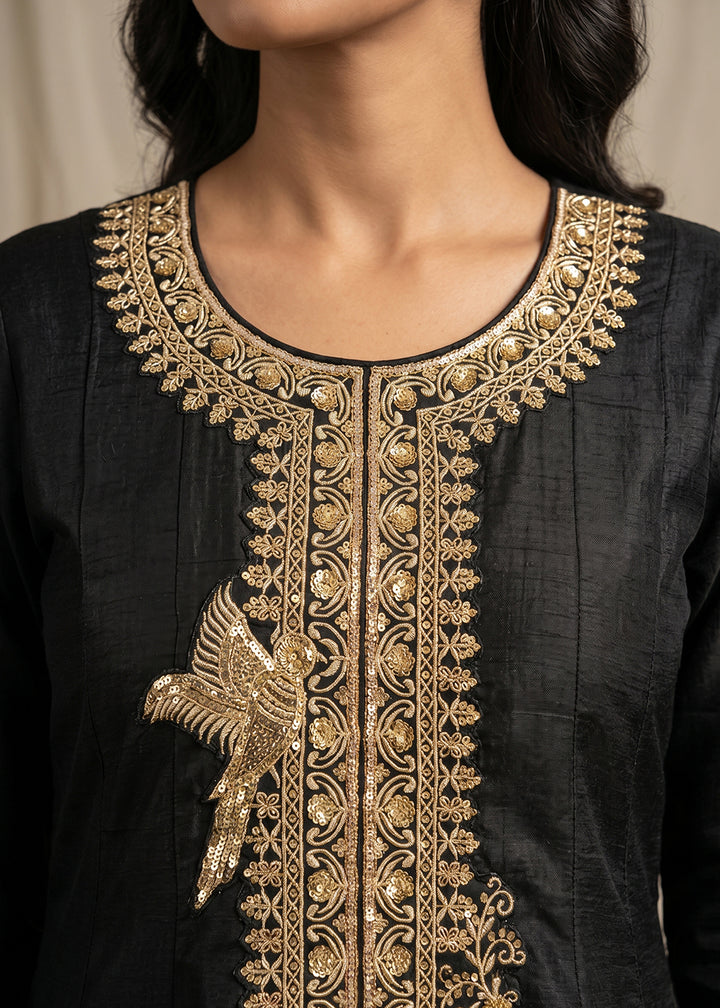 Buy Now Black Premium Silk Embroidered Anarkali Style Dress Online in US, UK, Canada, Netherlands, Germany, Italy, France, Sweden, UAE & Worldwide at Empress.