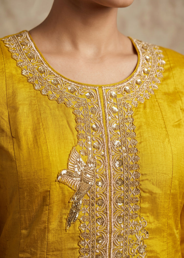 Buy Now Yellow Premium Silk Embroidered Anarkali Style Dress Online in US, UK, Canada, Netherlands, Germany, Italy, France, Sweden, UAE & Worldwide at Empress.