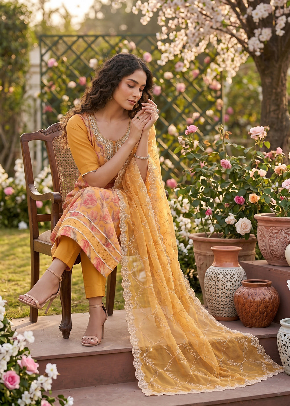 Buy Now Orange Organza Material Festive Pant Style Dress Online in US, UK, Canada, Netherlands, Germany, Italy, France, UAE, Sweden & Worldwide at Empress.