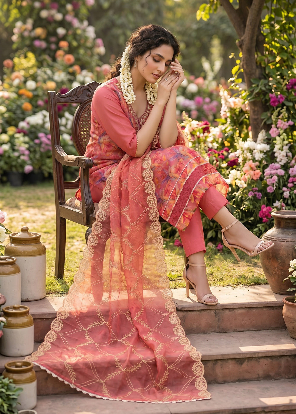 Buy Now Pink Organza Material Festive Pant Style Dress Online in US, UK, Canada, Netherlands, Germany, Italy, France, UAE, Sweden & Worldwide at Empress.