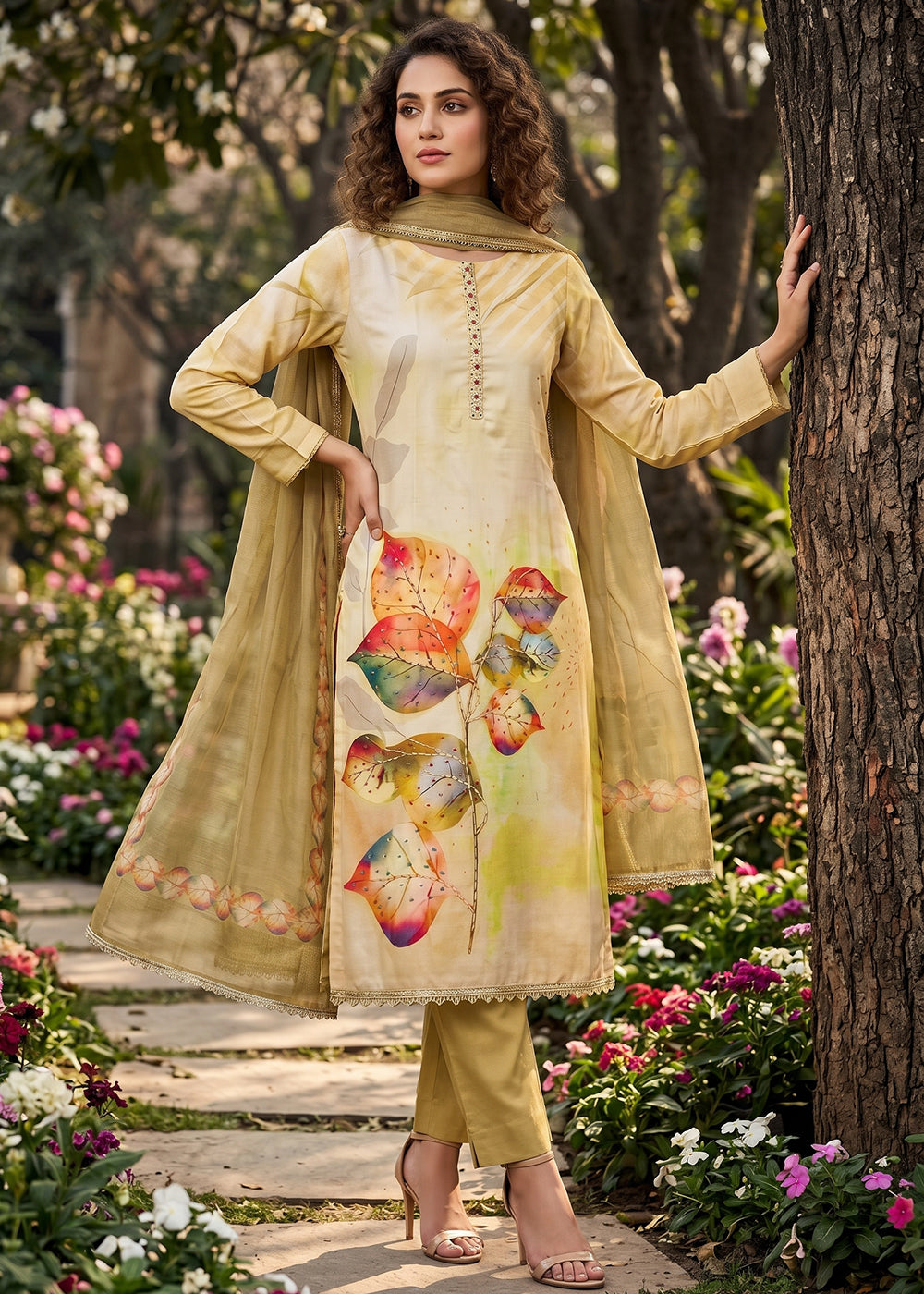 Buy Now Mustard Cotton Material Festive Pant Style Dress Online in US, UK, Canada, Netherlands, Germany, Italy, France, UAE, Sweden & Worldwide at Empress.