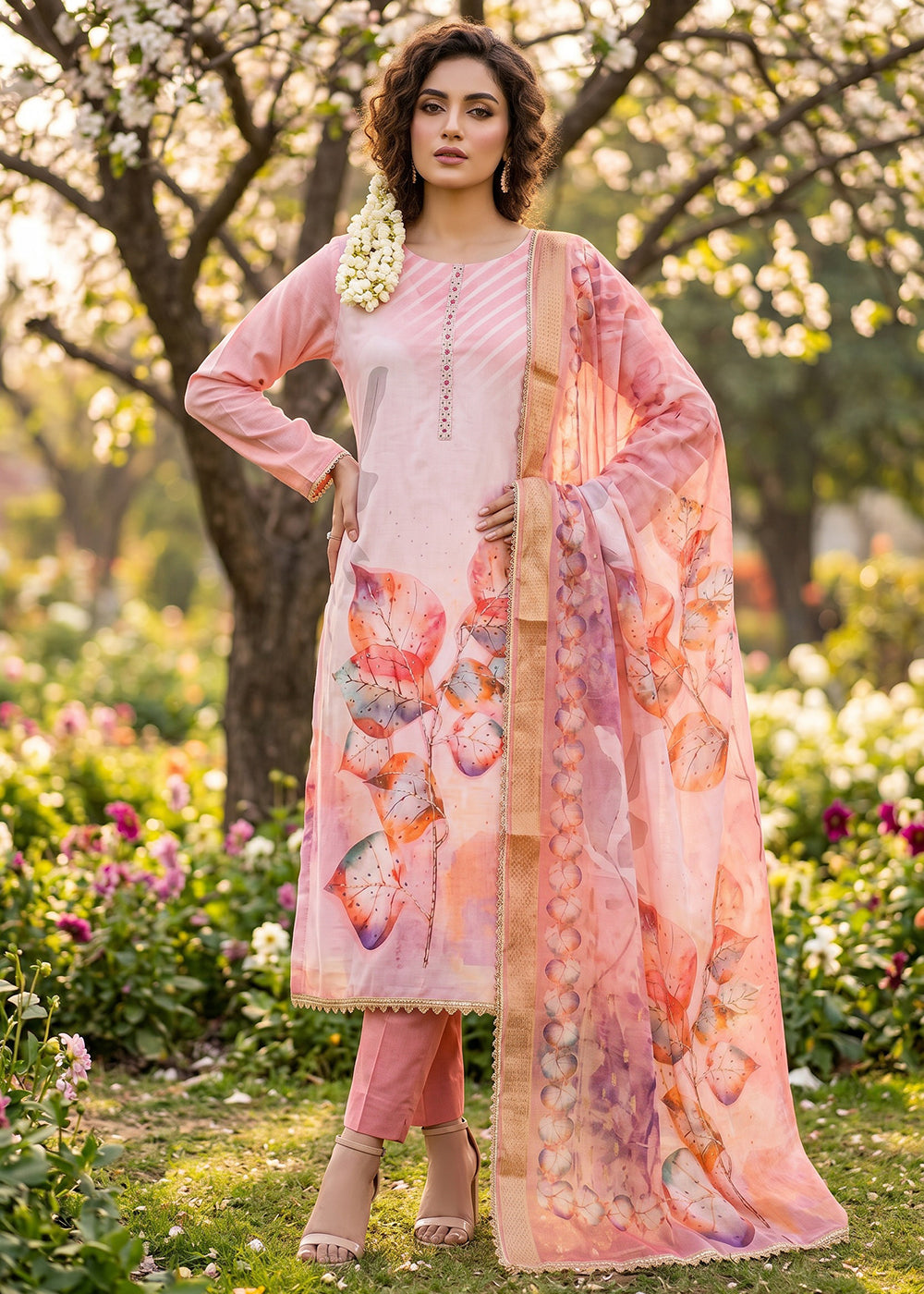 Buy Now Pink Cotton Material Festive Pant Style Dress Online in US, UK, Canada, Netherlands, Germany, Italy, France, UAE, Sweden & Worldwide at Empress.