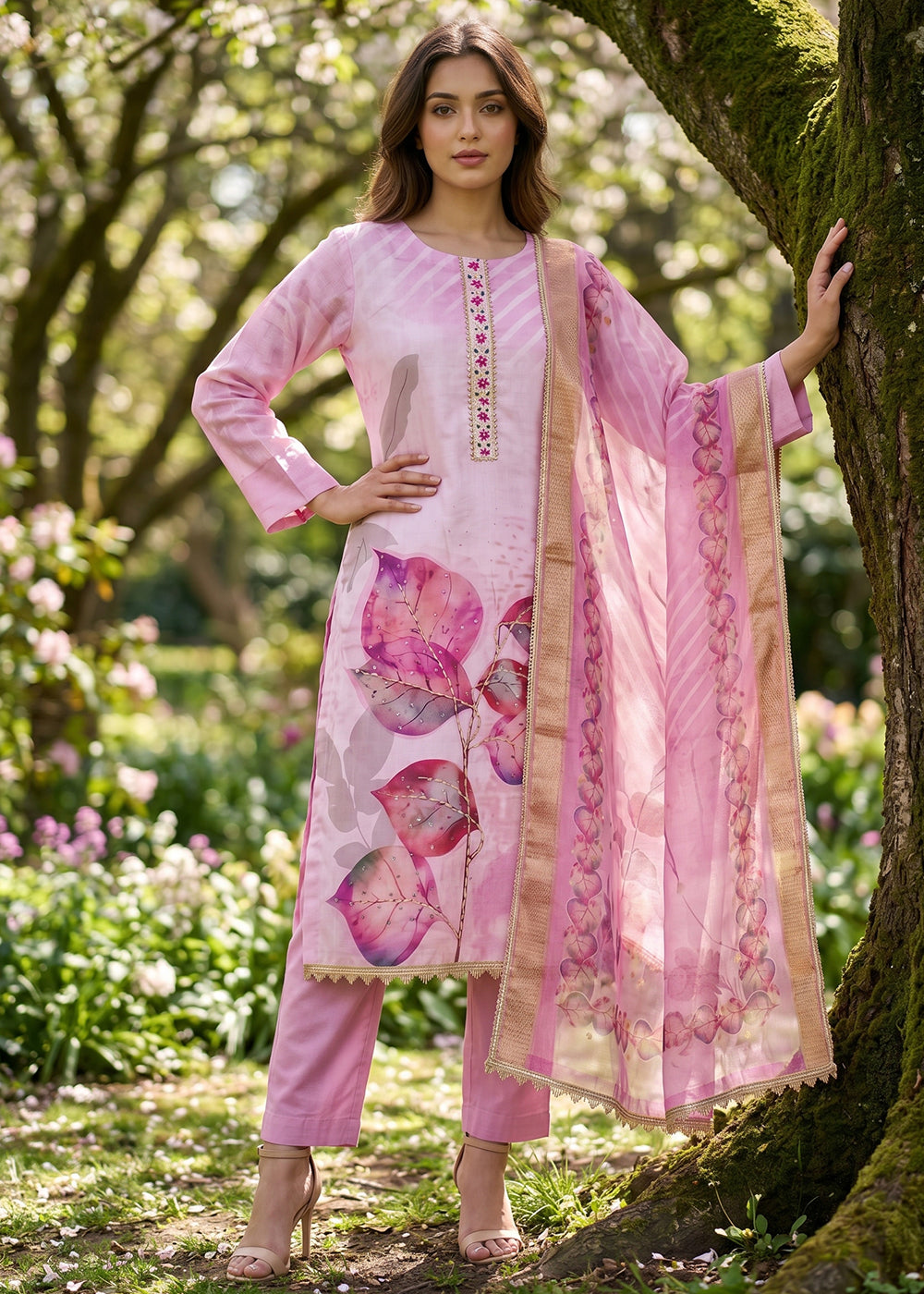 Buy Now Rose Pink Cotton Material Festive Pant Style Dress Online in US, UK, Canada, Netherlands, Germany, Italy, France, UAE, Sweden & Worldwide at Empress.