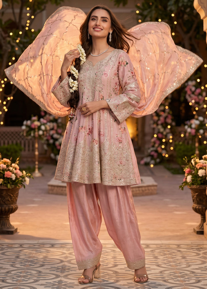 Buy Now Floral Style Embroidered Pink Wedding Salwar Suit Online in US, UK, Canada, Netherlands, Germany, Italy, France, Sweden, Denmark & Worldwide at Empress.