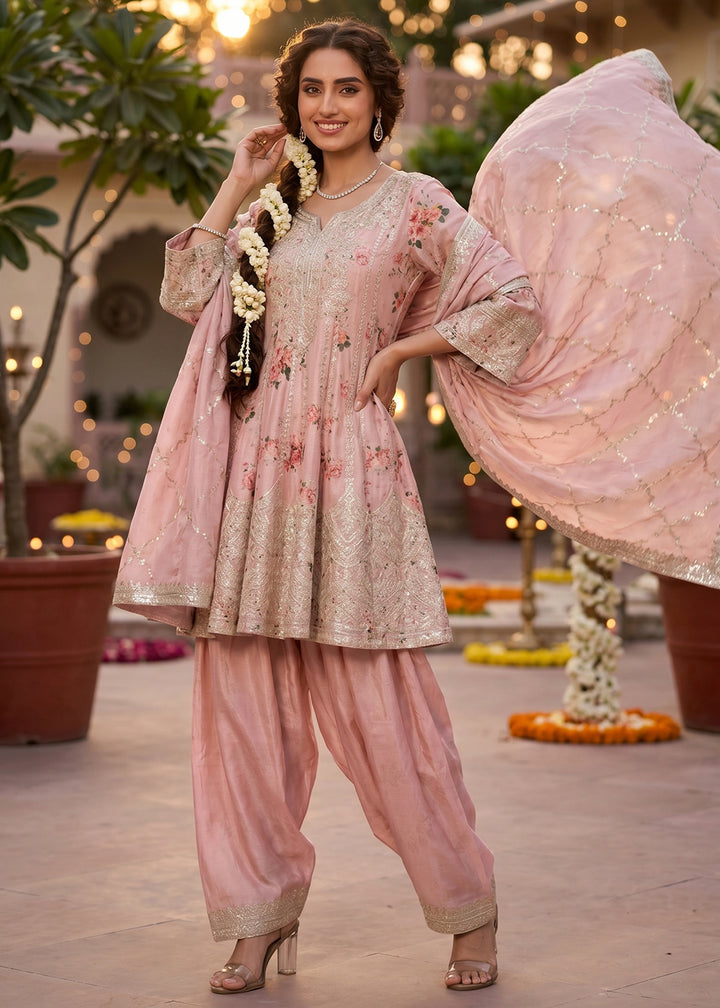 Buy Now Floral Style Embroidered Pink Wedding Salwar Suit Online in US, UK, Canada, Netherlands, Germany, Italy, France, Sweden, Denmark & Worldwide at Empress.