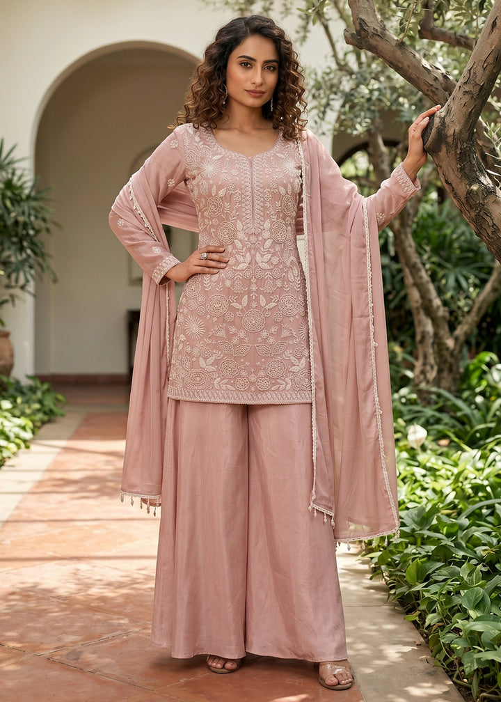Shop Now Pink Premium Beads Work Wedding Festive Sharara Suit Online at Empress in USA, UK, Canada, Italy, Germany, France, Greece, Sweden, UAE & Worldwide.