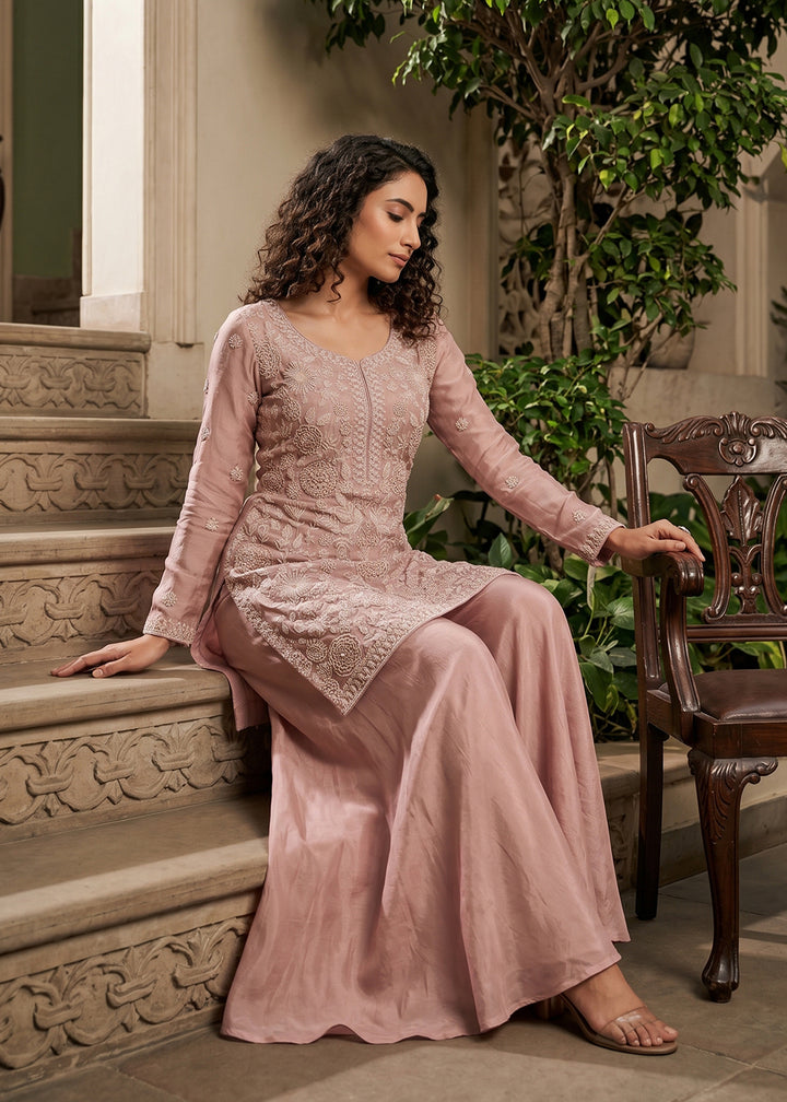 Shop Now Pink Premium Beads Work Wedding Festive Sharara Suit Online at Empress in USA, UK, Canada, Italy, Germany, France, Greece, Sweden, UAE & Worldwide.