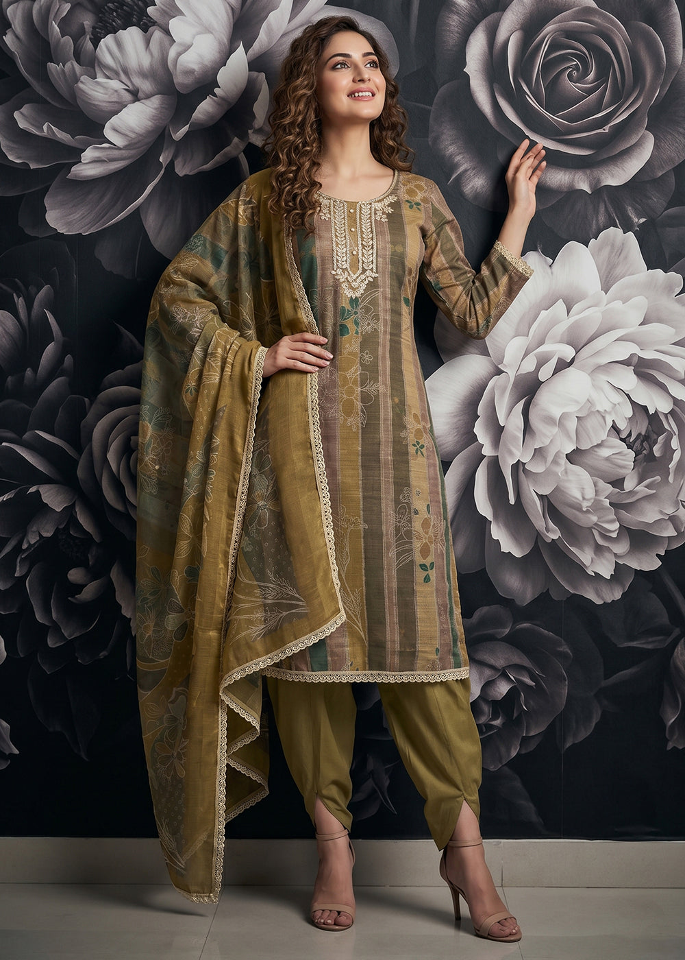 Buy Now Green Lilan Cotton Printed Tulip Style Salwar Suit Online in US, UK, Canada, Netherlands, Germany, Italy, France, UAE & Worldwide at Empress.