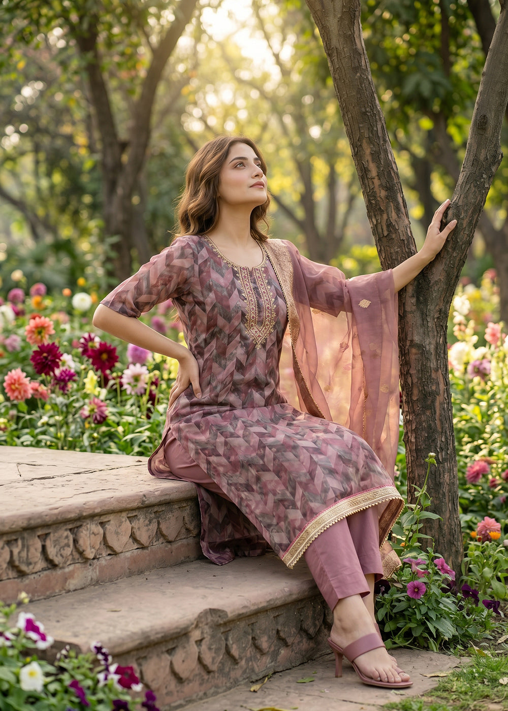 Buy Now Mauve Organza Banarasi Embroidered Pant Style Salwar Suit Online in US, UK, Canada, Netherlands, Germany, Italy, France, Sweden & Worldwide at Empress.
