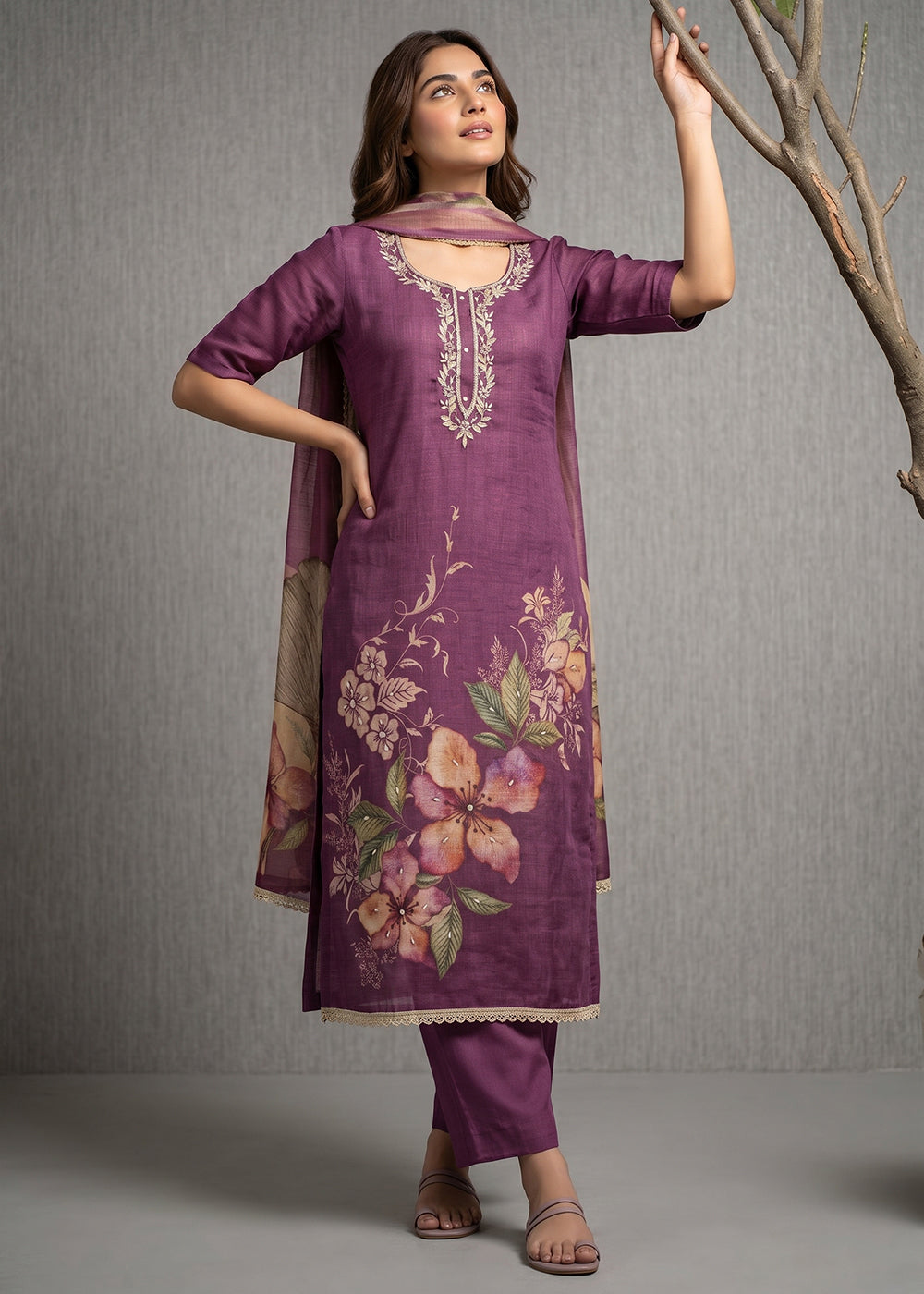 Buy Now Purple Floral Printed Cotton Festive Wear Salwar Suit Online in US, UK, Canada, Netherlands, Germany, Italy, France, Sweden, UAE & Worldwide at Empress.
