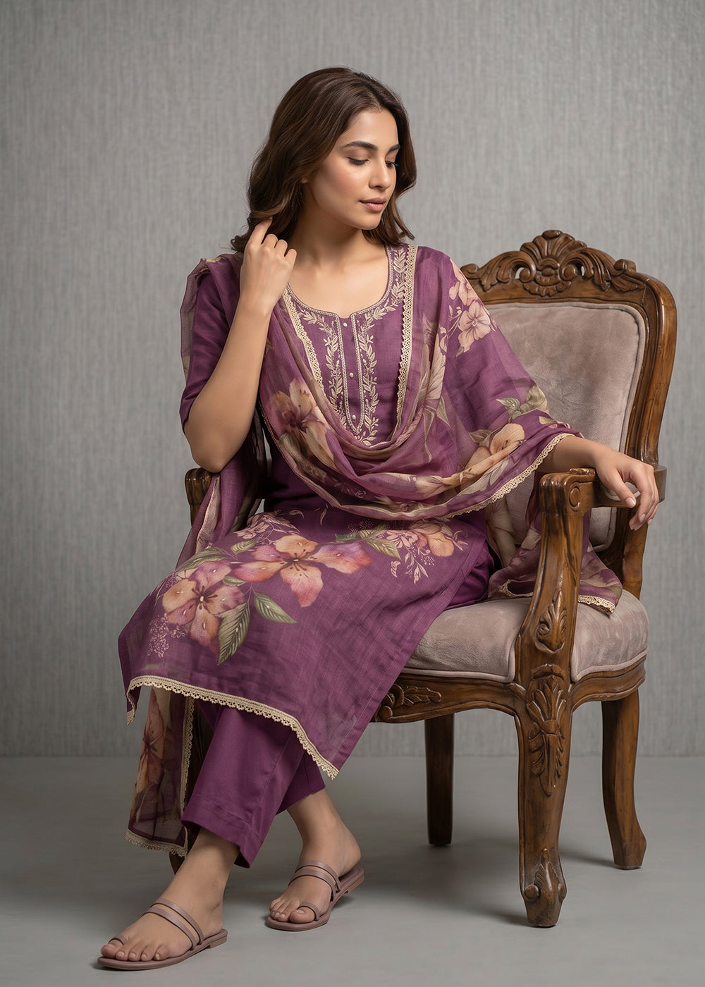 Buy Now Purple Floral Printed Cotton Festive Wear Salwar Suit Online in US, UK, Canada, Netherlands, Germany, Italy, France, Sweden, UAE & Worldwide at Empress.