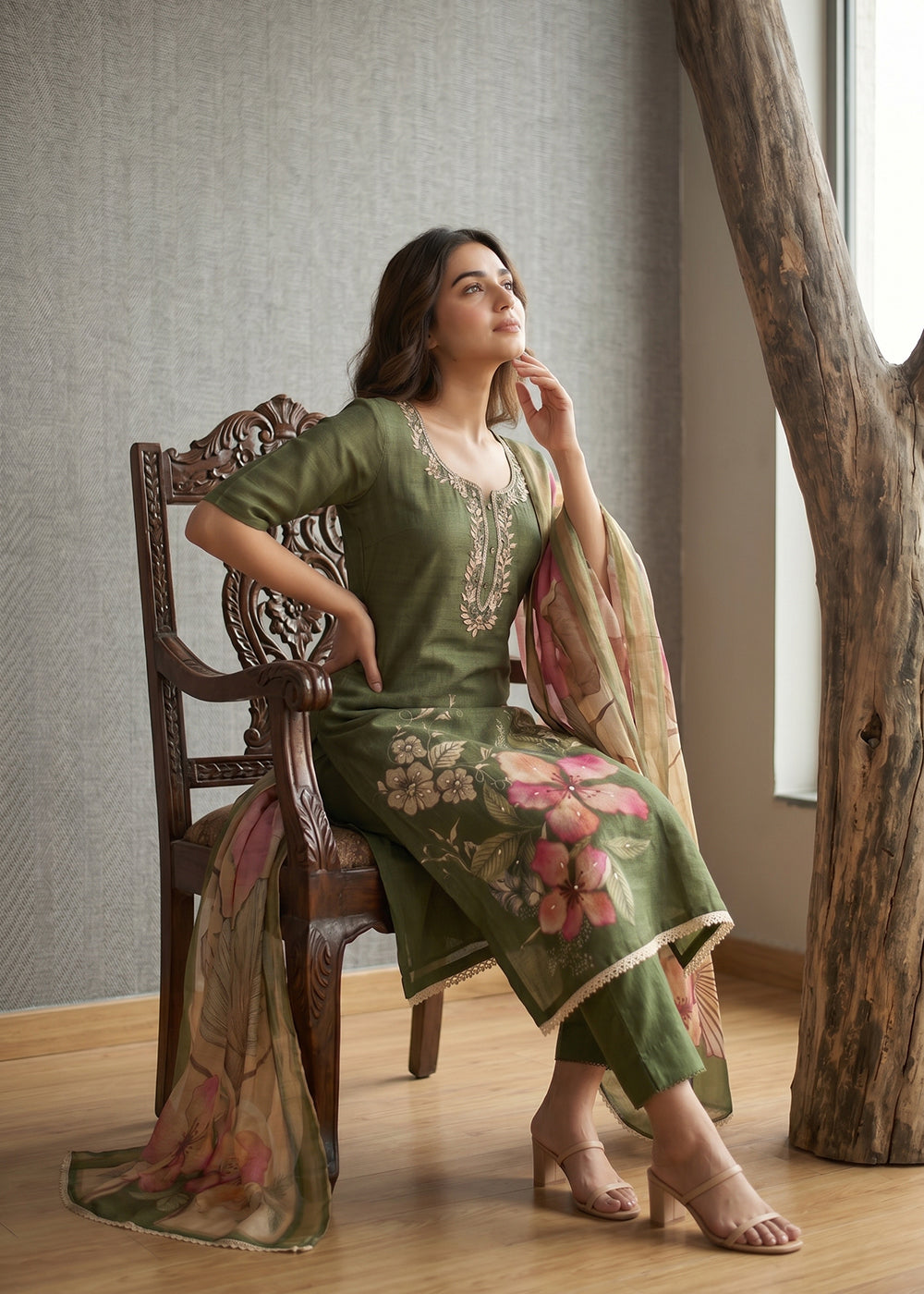 Buy Now Green Floral Printed Cotton Festive Wear Salwar Suit Online in US, UK, Canada, Netherlands, Germany, Italy, France, Sweden, UAE & Worldwide at Empress.
