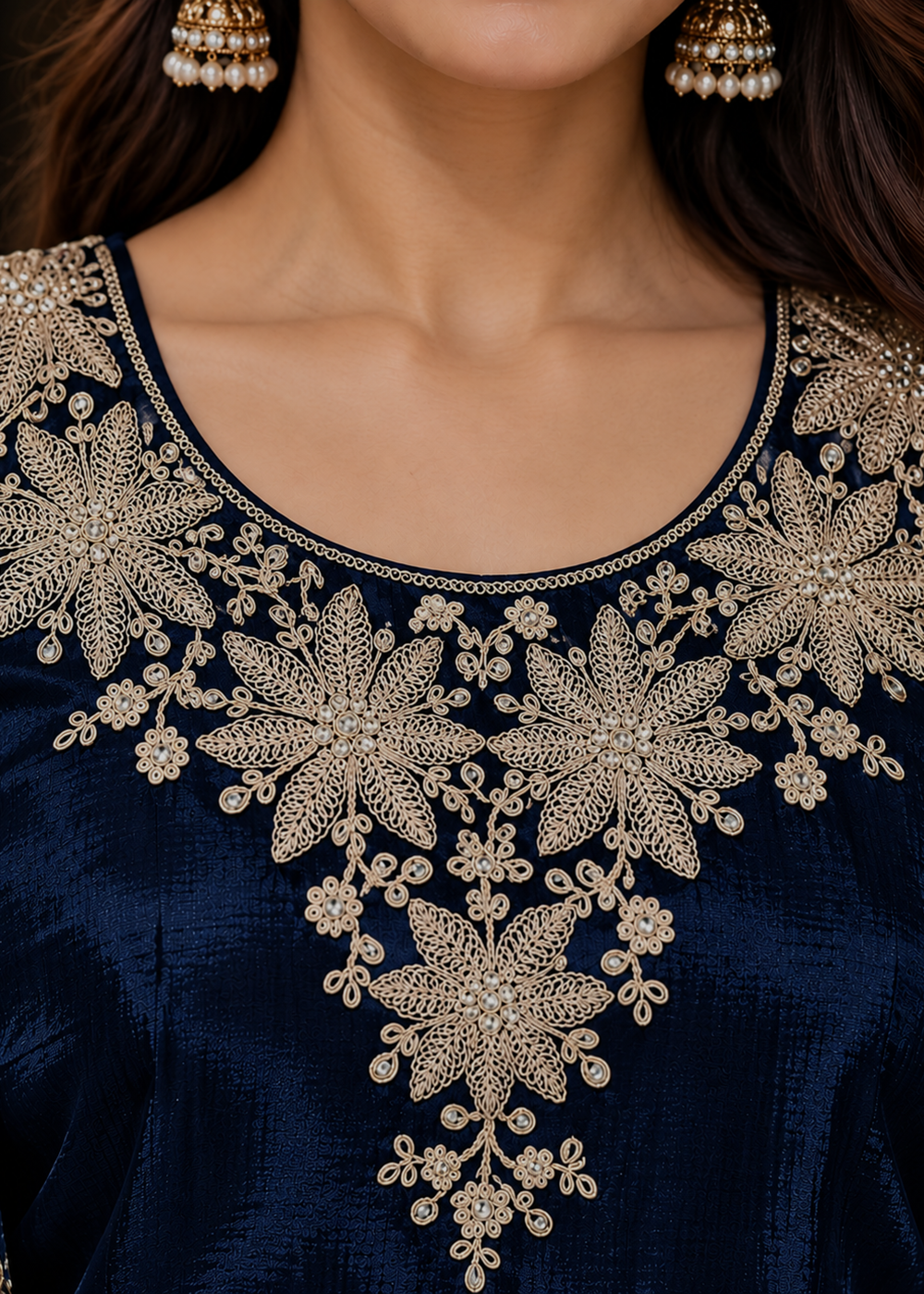 Buy Navy Blue Premium Chinnon Lehenga Style Suit Online in US, UK, Canada, Netherlands, Germany, Italy, France, Greece, Austria, UAE &amp; Worldwide at Empress.