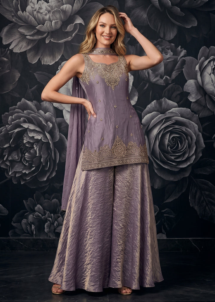 Buy Now Dark Turquoise Tora Silk Flared Party Palazzo Suit Online in US, UK, Canada, Netherlands, Germany, Italy, France, UAE &amp; Worldwide at Empress.