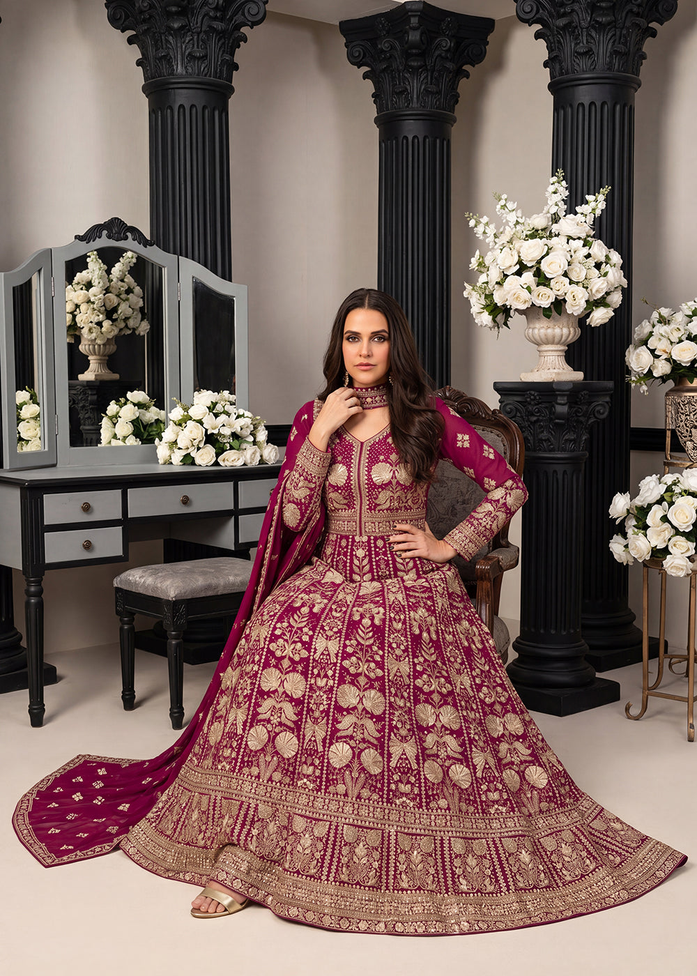 Buy Now Pink Premium Embroidered Georgette Wedding Anarkali Suit Online in US, UK, Sweden, Denmark, Greece, Germany, Canada, Austria, UAE & Worldwide at Empress.