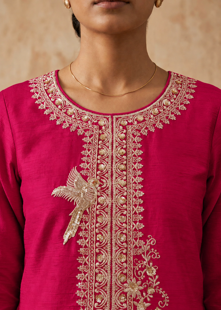 Buy Now Premium Hot Pink Chinnon Silk Palazzo Style Suit Online in US, UK, Canada, Netherlands, Germany, Italy, France, Greece, Australia &amp; Worldwide at Empress.