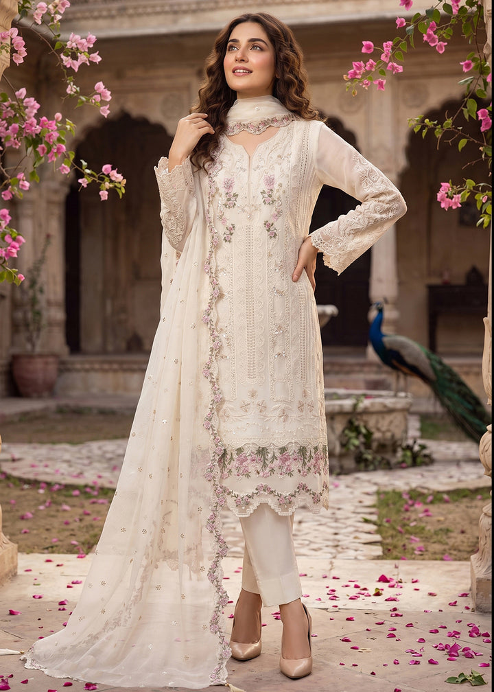 Buy Now Off White Chiffon Moti &amp; Khatli Work Pant Style Salwar Suit Online in US, UK, Canada, Netherlands, Germany, Italy, France, UAE &amp; Worldwide at Empress.